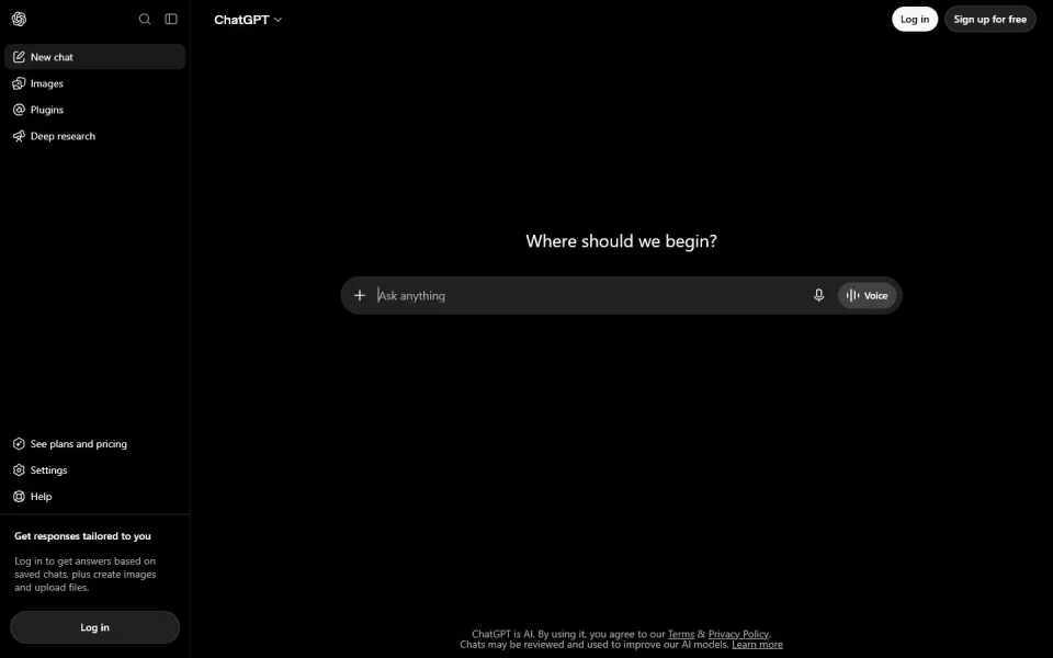 ChatGPT official interface — our free AI tools guide